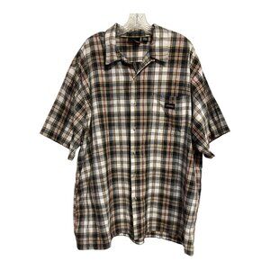 Dickies Men’s 2XL Plaid Button-Up Shirt – Black Gold Gray Check – Cotton Blend S
